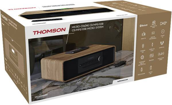 Thomson MIC300IDABBT – Micro HiFi-Anlage, DAB+/UKW, CD, Bluetooth, 60 W – Schwarz/Holz