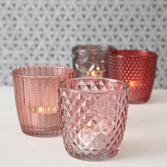 Boltze Windlicht Marilu – Glas, Rosa – Ø 7,5 × 7,5 cm – 4-teilig