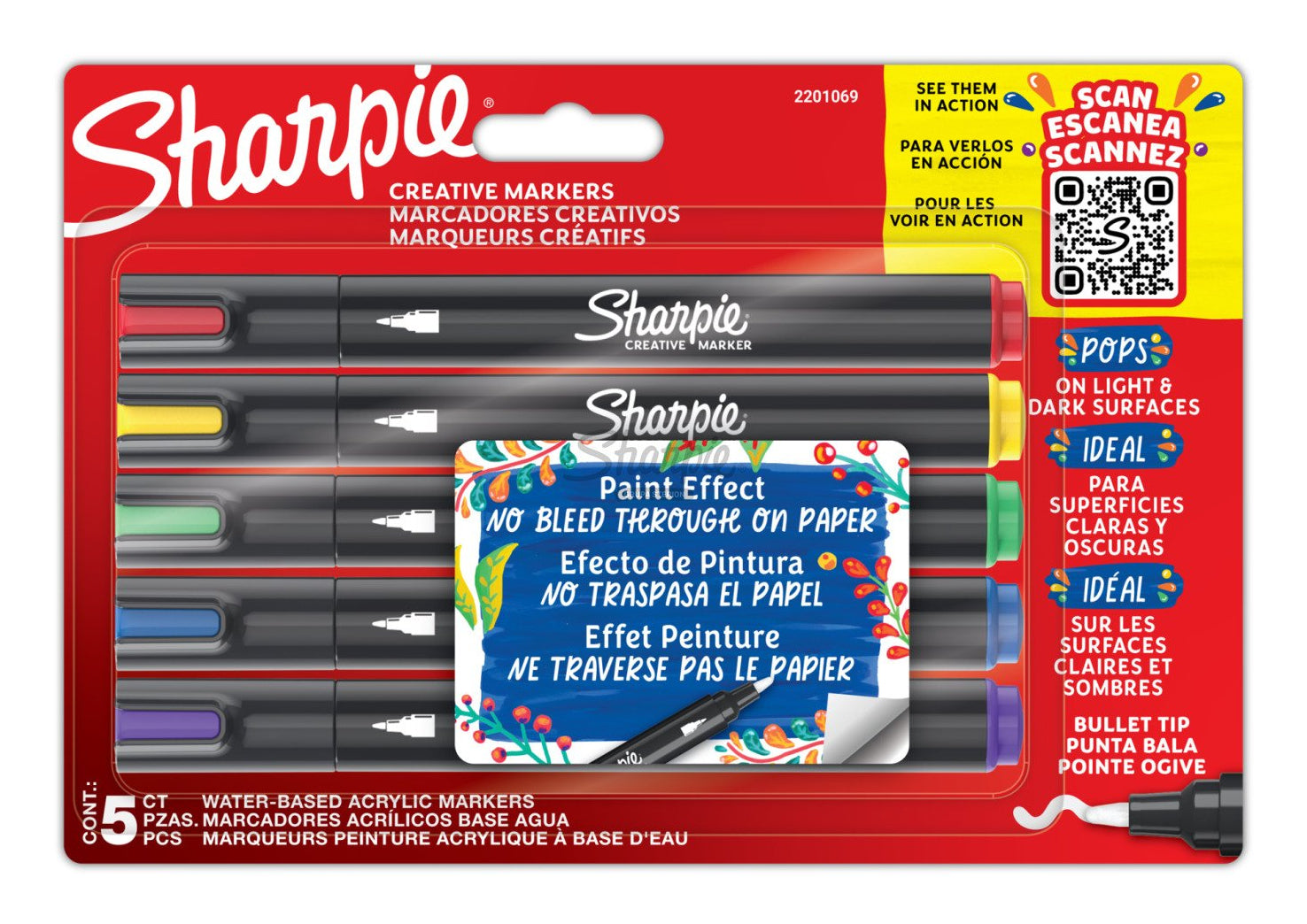 Sharpie Acrylmarker – Rundspitze 2,5 mm – Mehrfarbig – 5er-Set