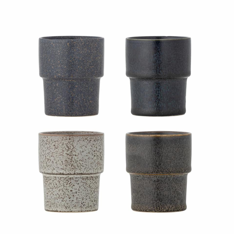 Bloomingville Teetasse Ewan – 4er Set, 150 ml, Ø 7,5 cm, H 9,0 cm, Steinzeug, spülmaschinenfest