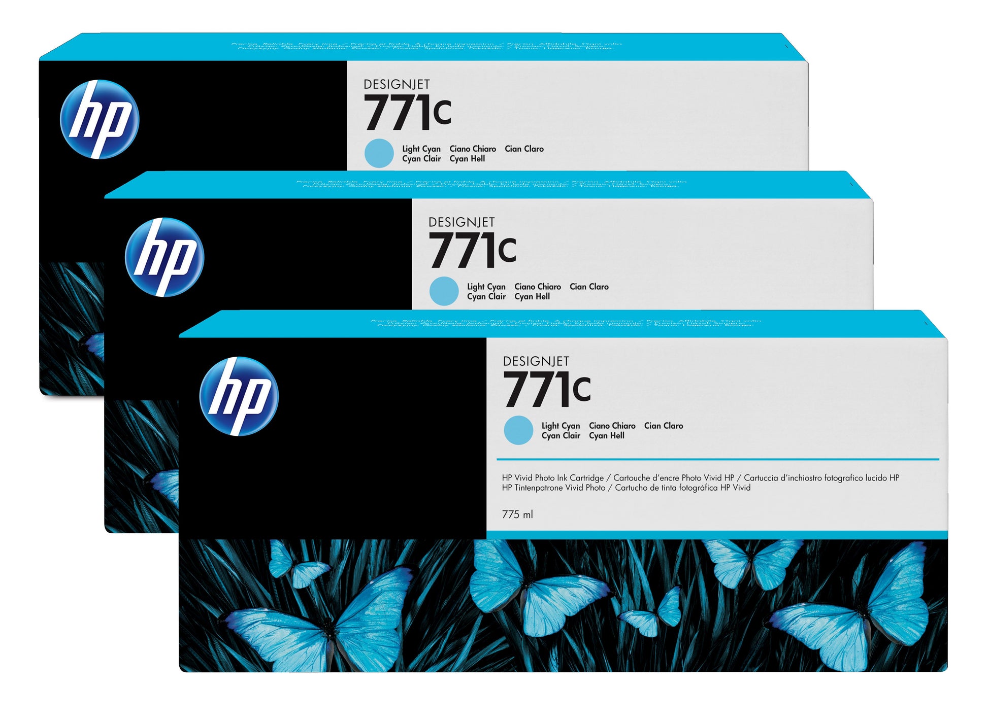 HP Tintenpatronen-Multipack 771C (B6Y36A), Cyan, 3er-Pack, Original – für Designjet Z 6200