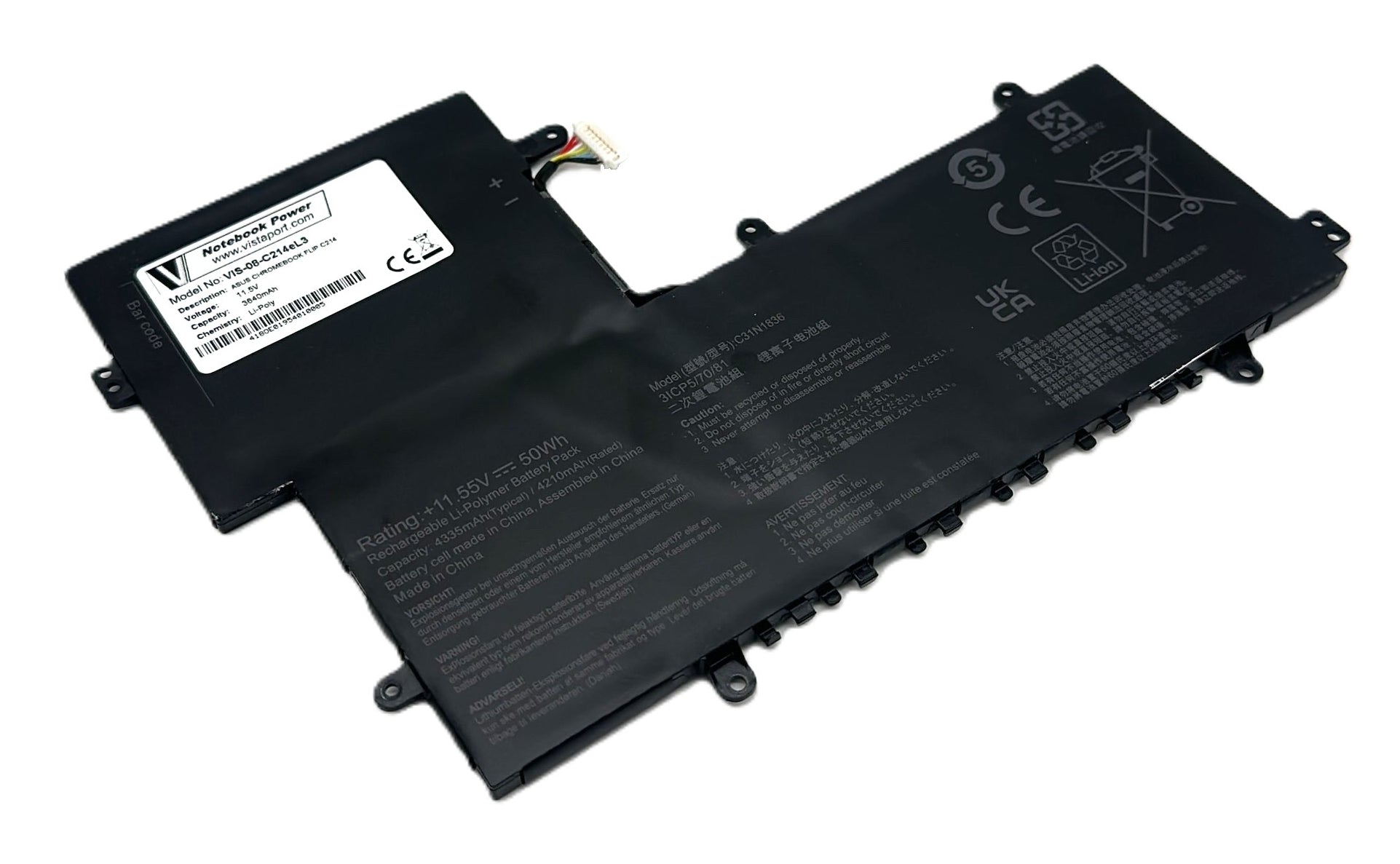 Vistaport Notebook-Akku – für Asus Chromebook C214 (C214MA/Flip) – 42 Wh, 11,5 V – Schwarz