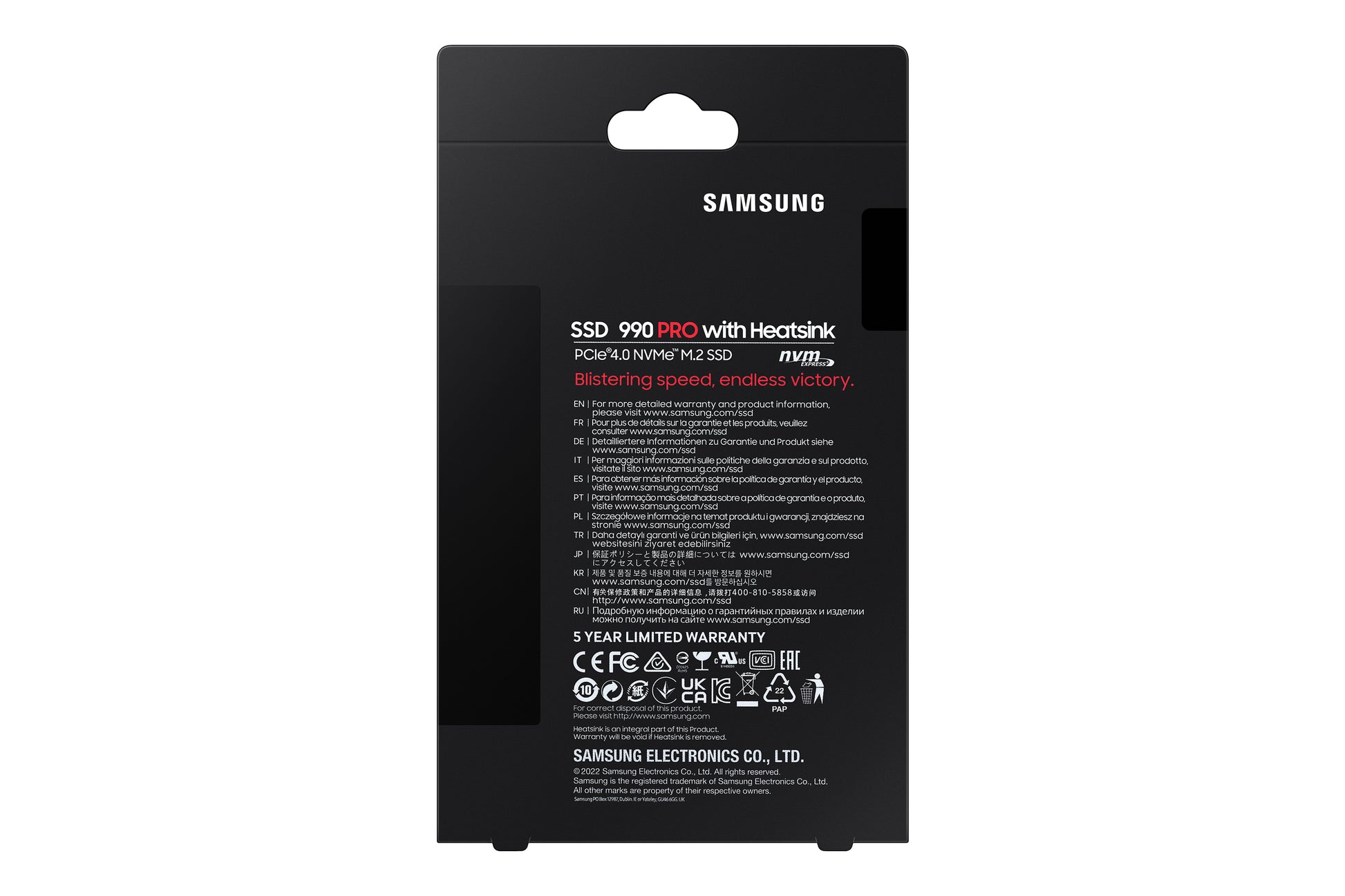 Samsung 990 PRO – 4 TB M.2 2280 NVMe PCIe 4.0 x4, 7'450/6'900 MB/s, V-NAND TLC, mit Kühlkörper