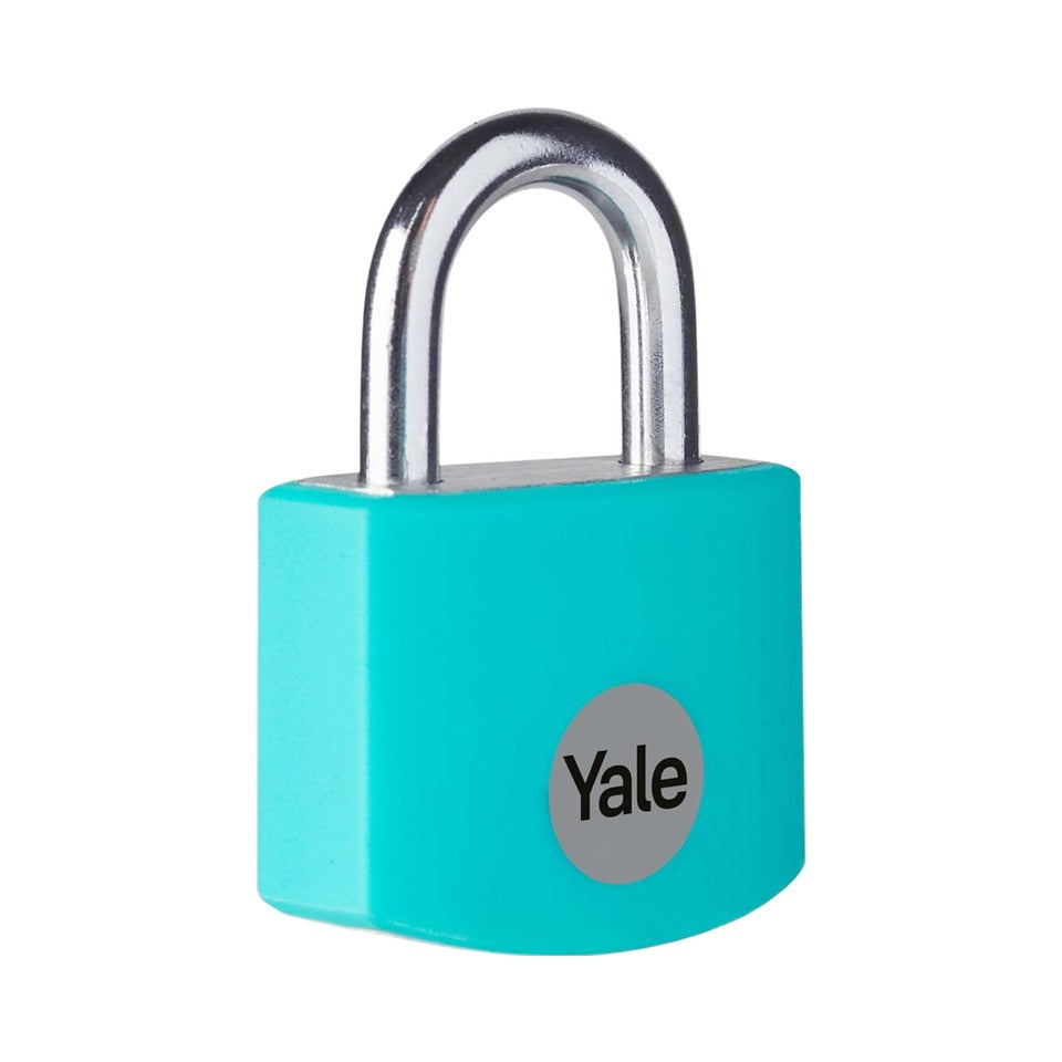 Yale YE3B Vorhängeschloss – Aluminium, Schäkeldurchmesser 4 mm, Bügelhöhe 15 mm, Innen, Türkis
