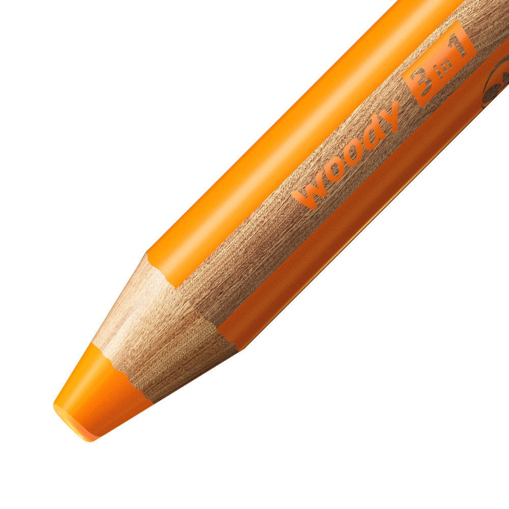 STABILO Buntstifte woody 3 in 1 – 3-in-1, rund, Minen-Ø 10 mm, Einzelstift orange