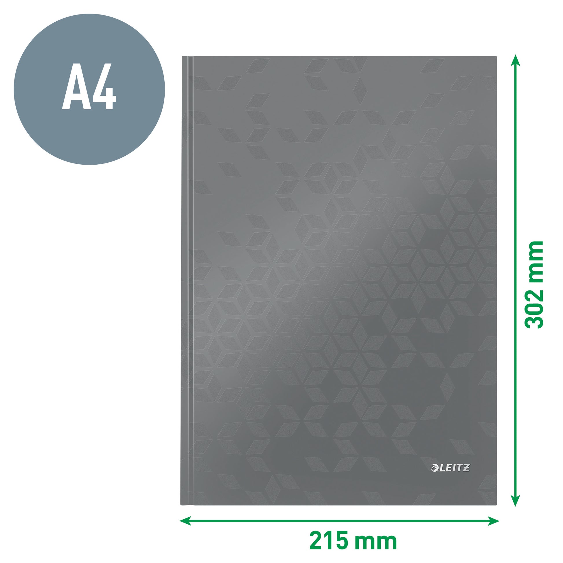 Leitz Notizbuch, A4, kariert, Fadenheftung, Karton, 160 Seiten, 90 g/m² – grün