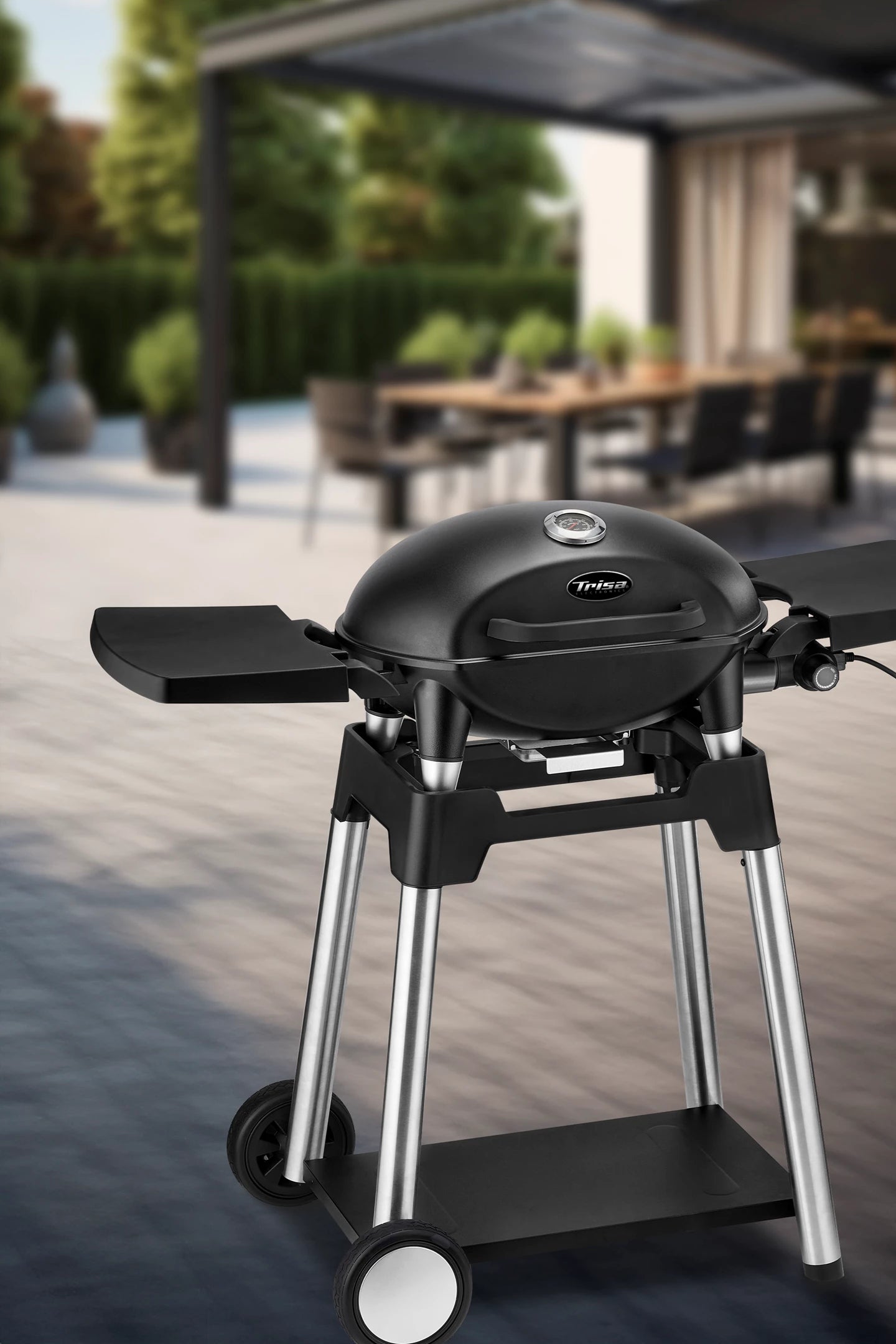 Trisa Elektrogrill Grill Force 2200 – 2200 W, Kochfläche 52 × 33 cm, 1 Brenner – Schwarz/Silber