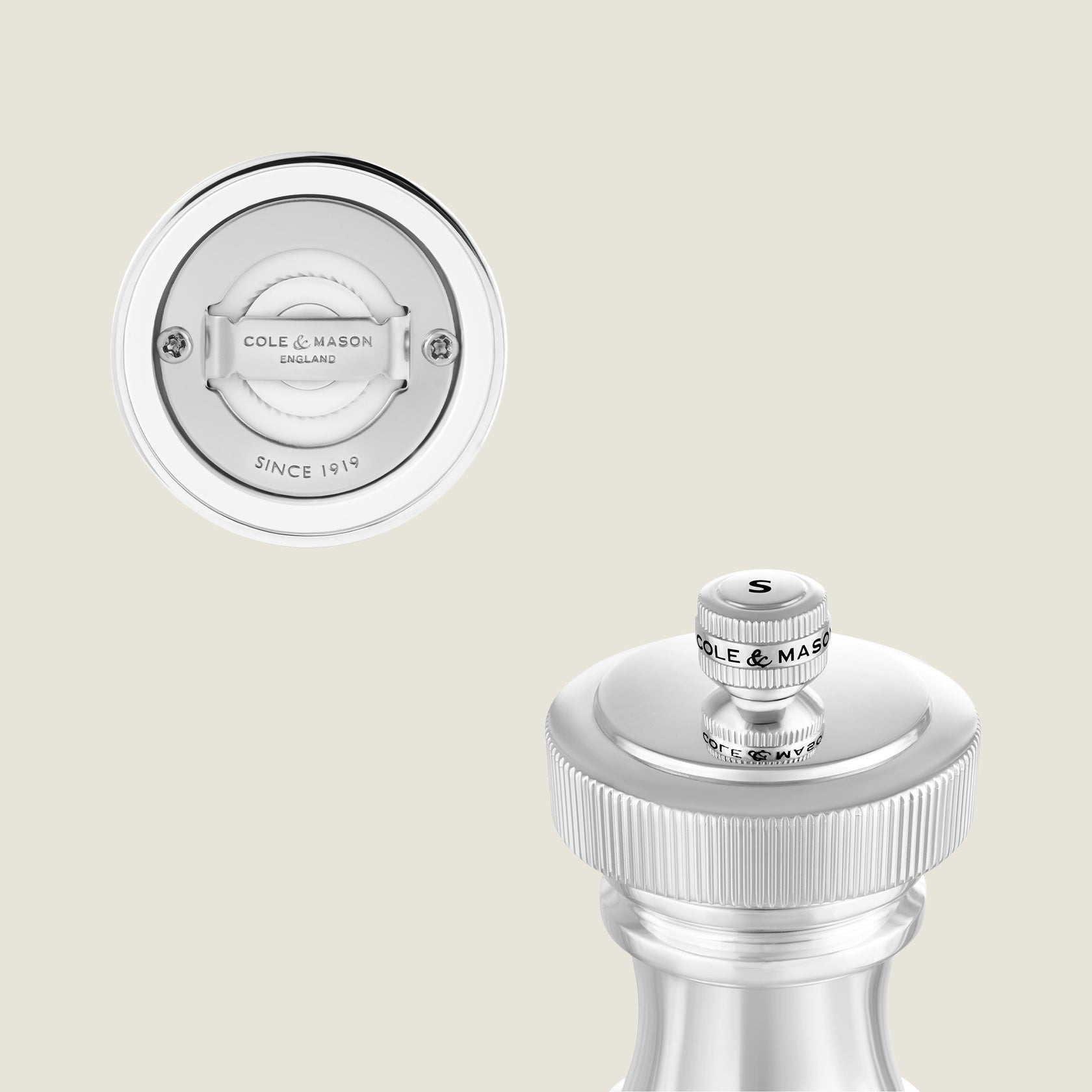 Cole & Mason Hoxton – Salz- und Pfeffermühle 2-teilig, Ø 5,5 × 10,4 cm, Edelstahl/Zamak, Silber
