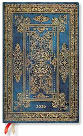 Paperblanks Blue Luxe – Wochenagenda 2026, 1 Woche/2 Seiten, 13,5 × 21 cm, Hardcover, Blau/Gold