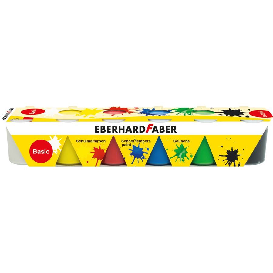 Eberhard Faber Gouache Schulmalfarben – Schwarz/Blau/Grün/Rot/Weiss/Gelb, lichtecht – 6×25 ml (150 ml)