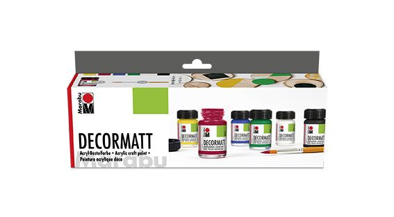 Marabu Decormatt – Acrylfarbe – Set – 6 Farben, samtmatt, 6 × 15 ml
