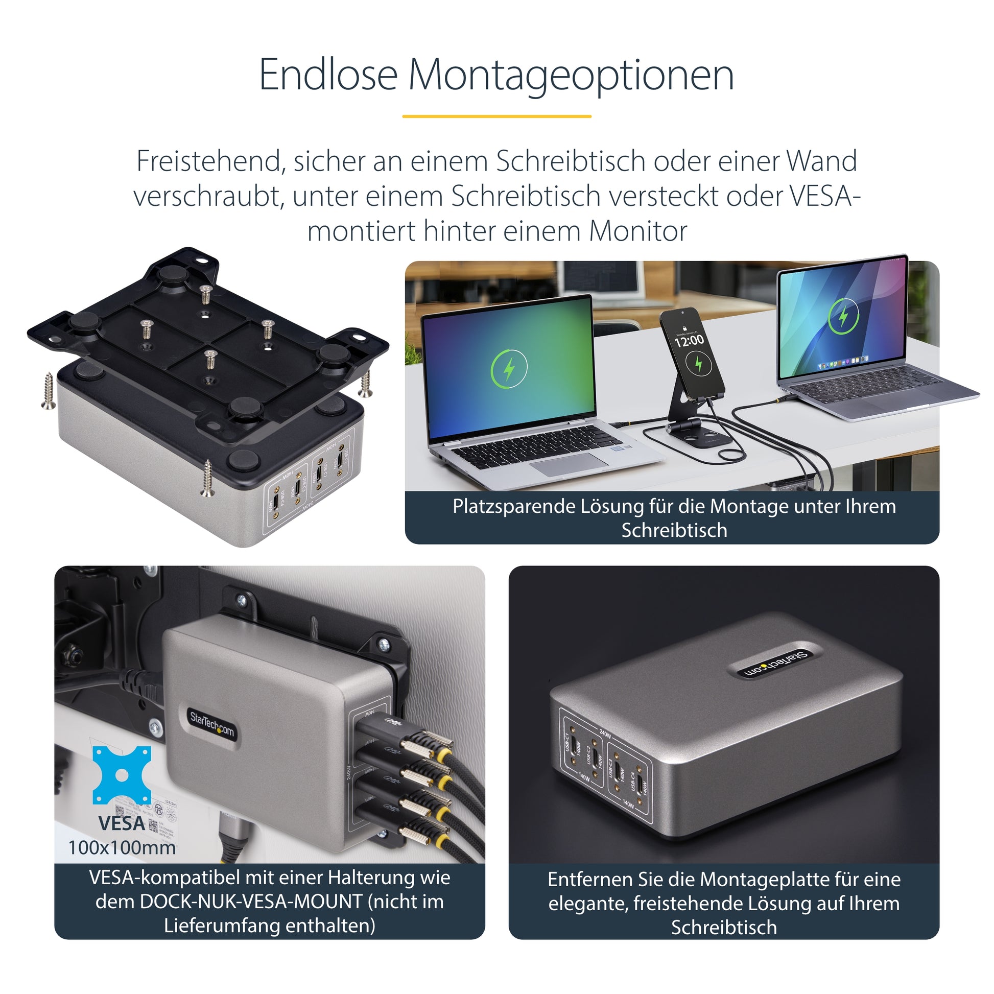 StarTech.com USB-Desktop-Ladegerät 240 W – USB-C×4 – PD 3.1, GaN, EU-Stecker (Typ C)