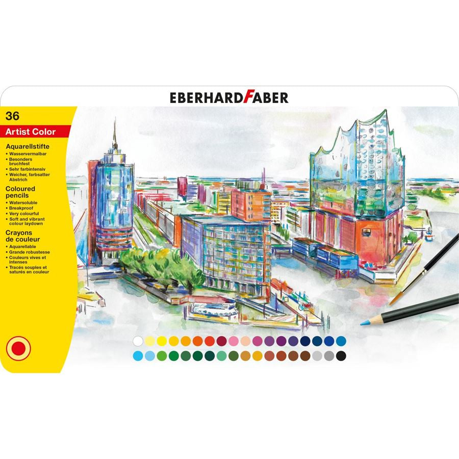 Eberhard Faber Aquarellfarbstifte Artist Color – rund, Minen-Ø 3,8 mm, 36 Farben, in Metallschachtel