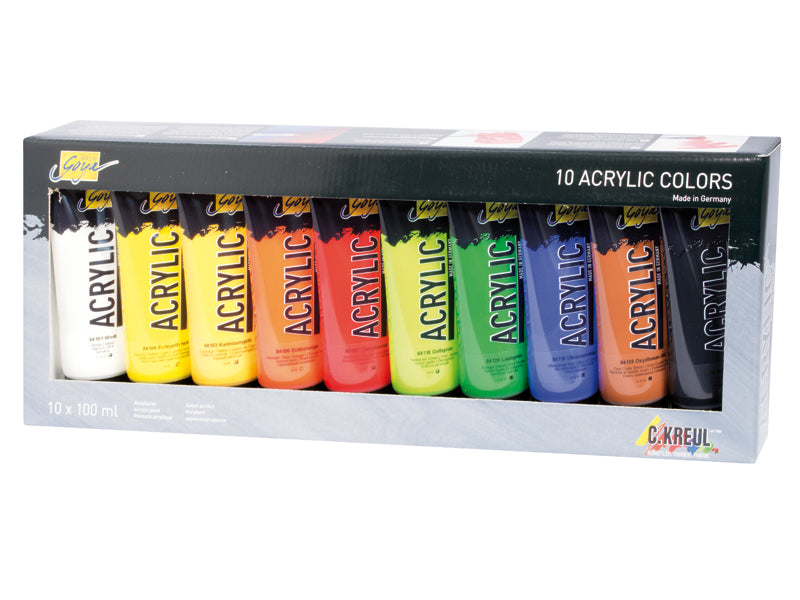 KREUL Solo Goya Acrylfarbe – 10 Farben – 10×100 ml (1,0 l) – für Papier, Holz, Metall