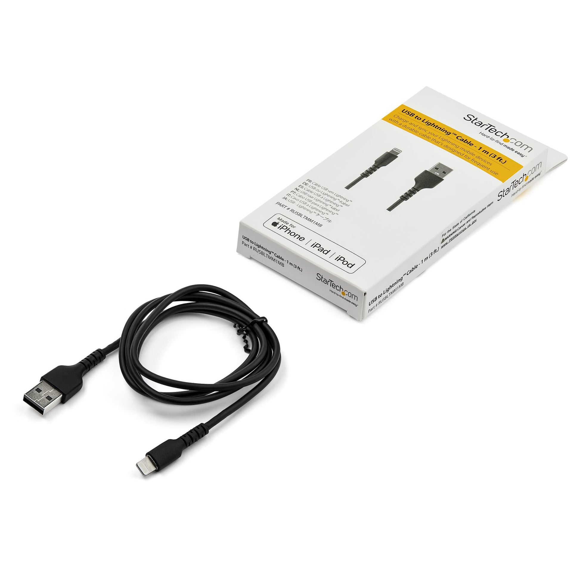 StarTech.com Daten- & Ladekabel – USB-A auf Lightning 1 m, MFi-zertifiziert, Schwarz – für iPhone/iPad