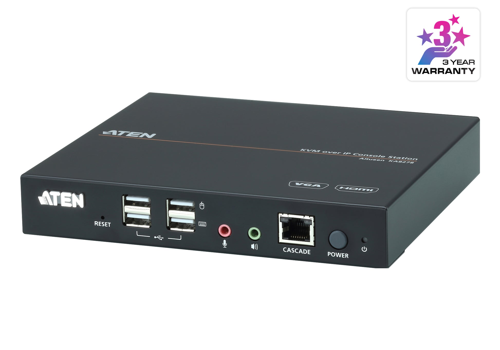 ATEN KA8278 – KVM-Konsole über IP, 1× HDMI, 1× VGA, 2× USB-A, 1920 × 1200@60 Hz, Virtual Media