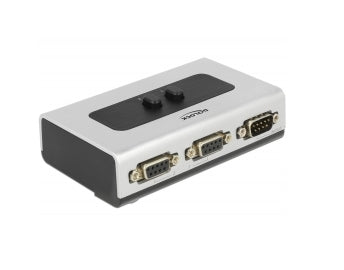 DeLOCK 87729 Seriell-Umschalter – 2× Eingänge zu 1× Ausgang (DB9), RS-232/422/485 – manuell – Schwarz/Grau