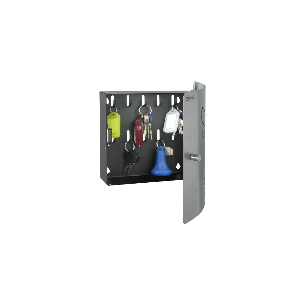Rieffel A13358 – Schlüsselkasten, für 10 Schlüssel, Magnetverschluss, Stahlblech, Schwarz, 215 × 70 × 240 mm