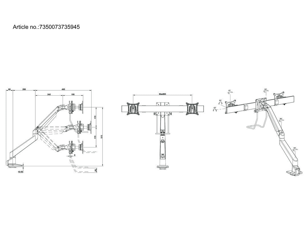 Multibrackets MB Crossbar 15-30 5945 – Monitorhalterung, Dual, bis 32", VESA 75 × 75 mm, 8,25 kg, neigbar