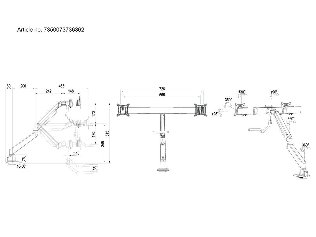 Multibrackets Duo Crossbar 32/6362 – Tischhalterung, Dual, Standfuss, bis 28", VESA 100 × 100 mm, 7 kg