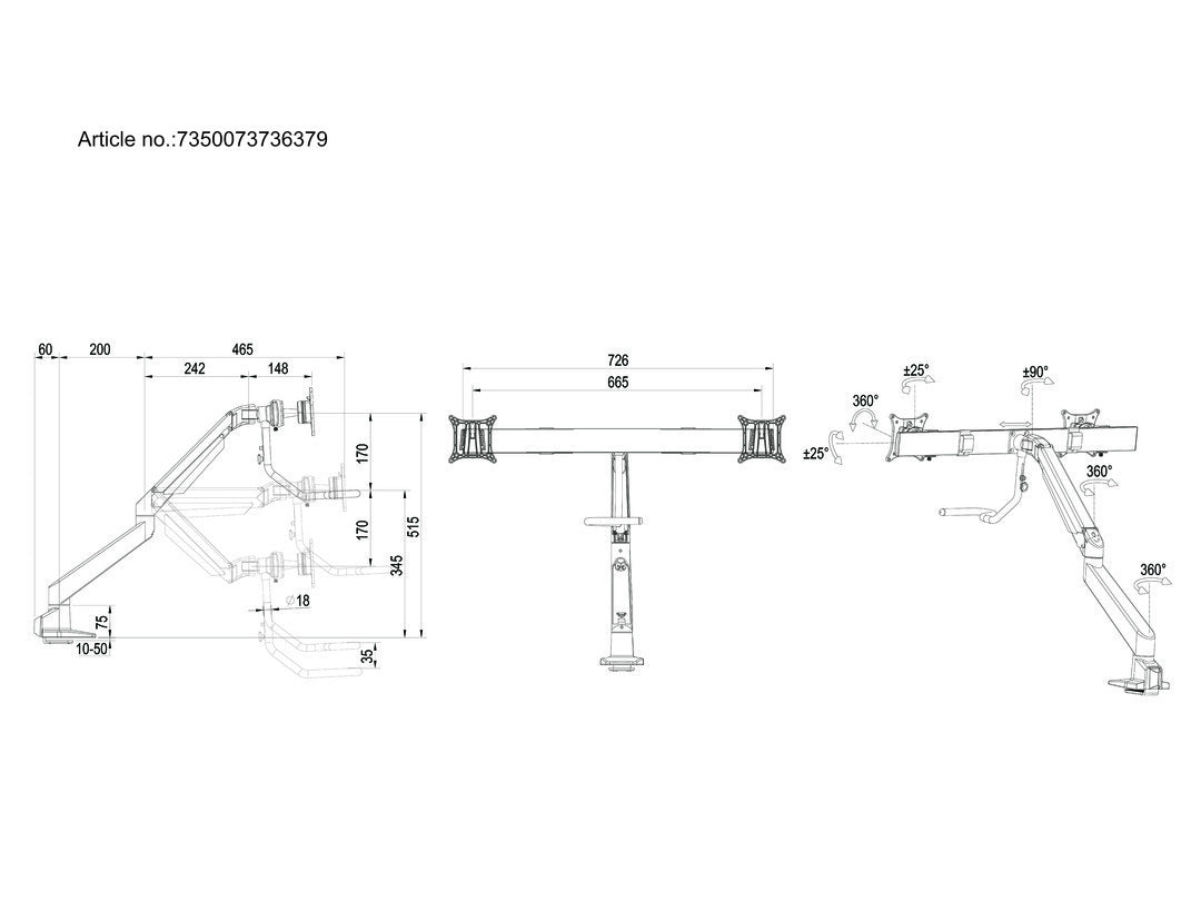 Multibrackets MB Duo Crossbar 32/6379 – Tischhalterung, Dual, Standfuss, bis 28", VESA 75 × 75 mm, 7 kg