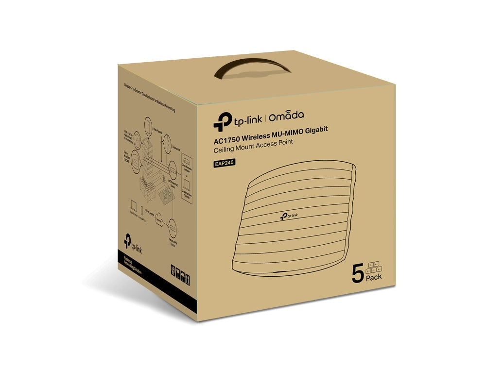 TP-Link EAP245 – Wi-Fi 5 Access Point, Dual-Band (2,4/5 GHz), AC1750, 2× GbE (5er-Pack)