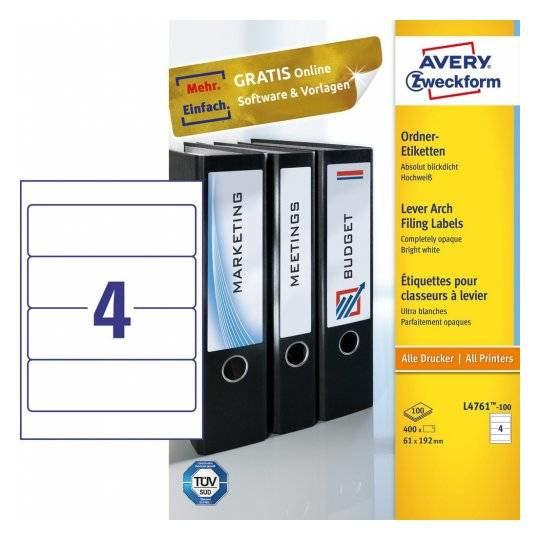 Avery Zweckform Schuletiketten – 61 × 192 mm, Abgerundete Ecken, 400 Stk, 100 Bogen, Papier, Permanent Haftend