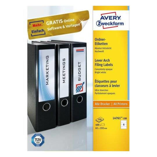Avery Zweckform Schuletiketten – 61 × 192 mm, Abgerundete Ecken, 400 Stk, 100 Bogen, Papier, Permanent Haftend