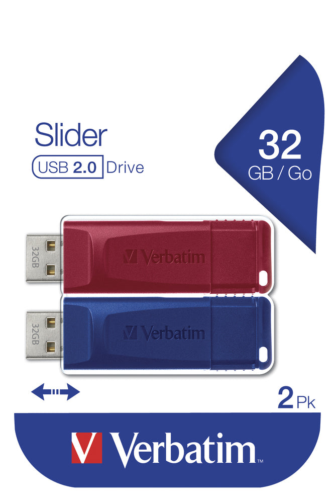 Verbatim Slider USB-Stick – 32 GB, USB 2.0, 2 Stück