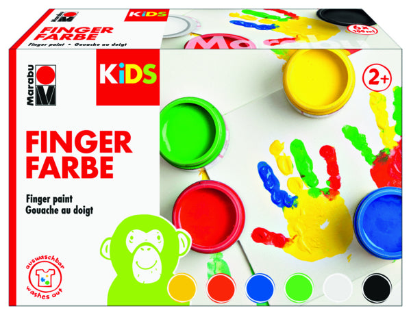 Marabu KiDS – Fingerfarben – Set – 6 Farben, 6 × 100 ml, für Papier, Holz & Glas