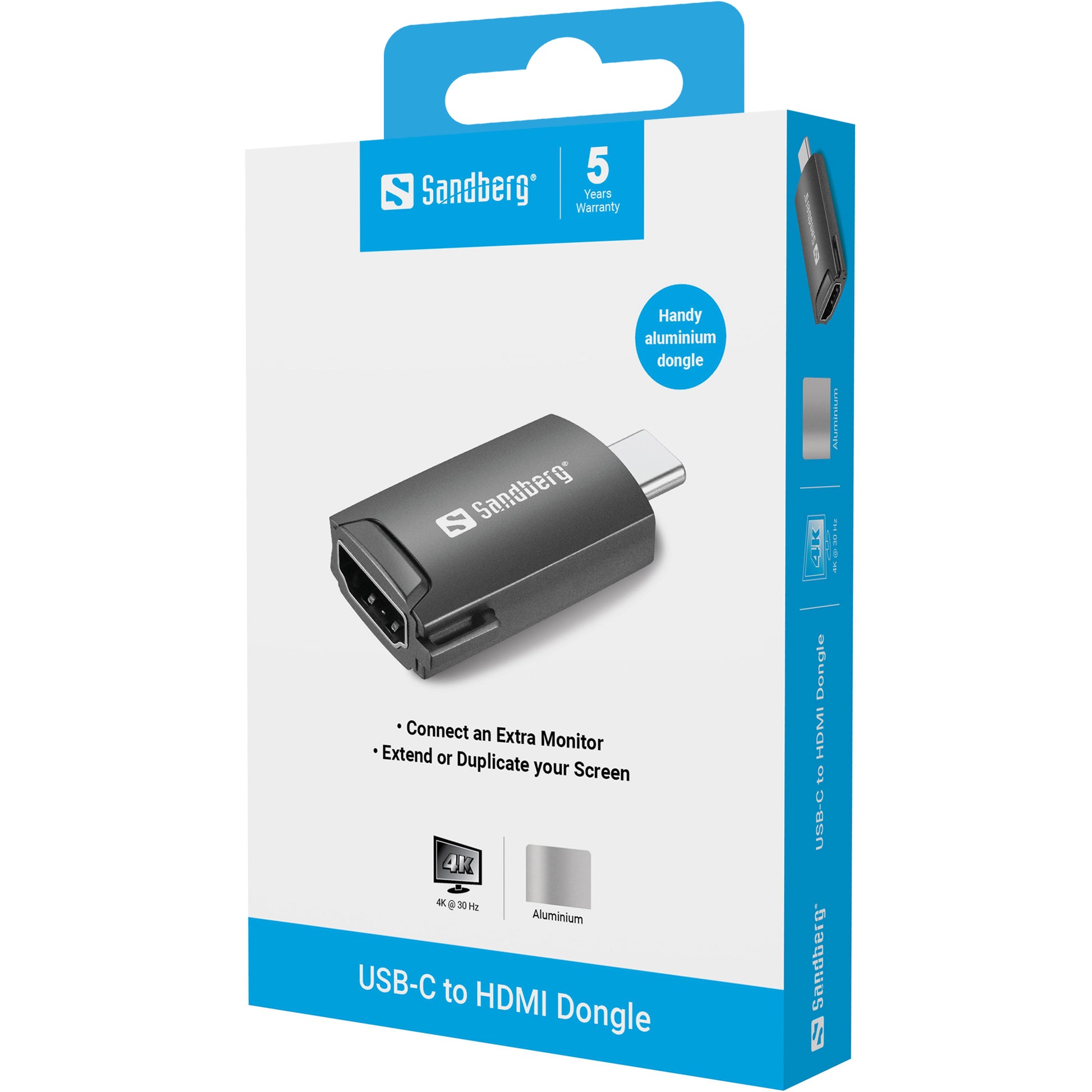 Sandberg USB-C zu HDMI Adapter – 4K (3840 × 2160), Aluminium, Schwarz