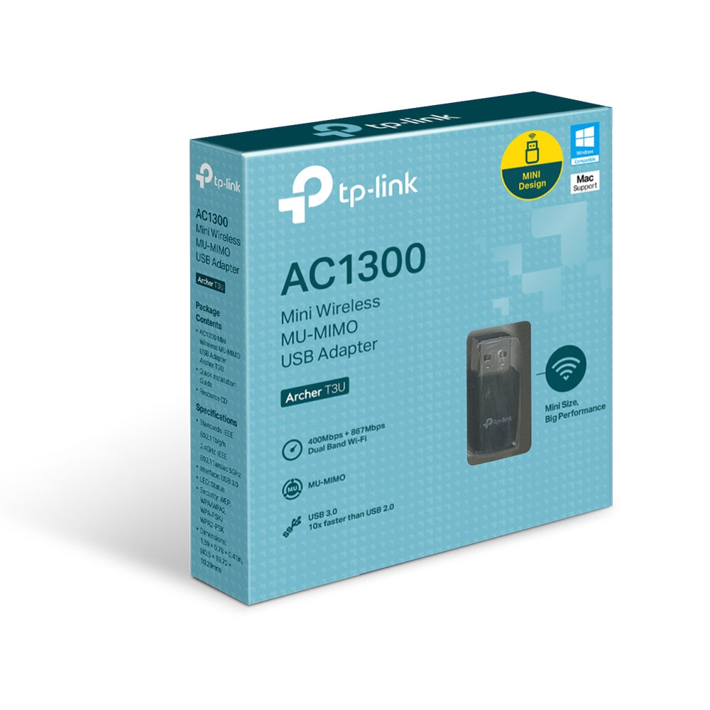 TP-Link Archer T3U USB-WLAN-Adapter – Wi-Fi 5 (802.11ac), Dualband, bis 867/400 Mbit/s, USB 3.2 Gen 1