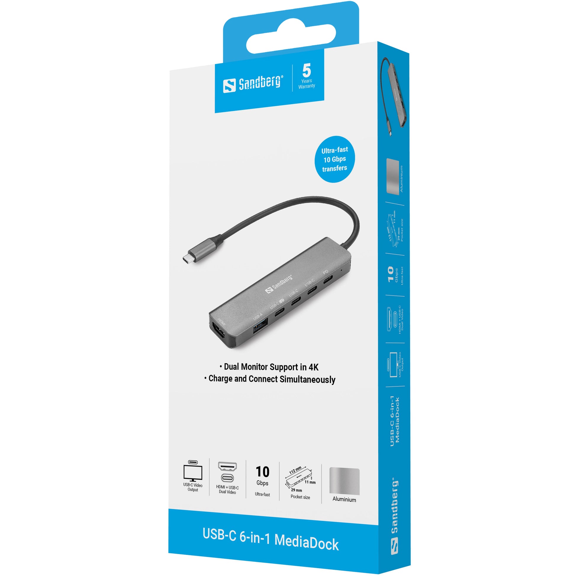 Sandberg 136-77 Multiport-Adapter – USB-C, 1× HDMI, 1× USB-A, 100 W PD