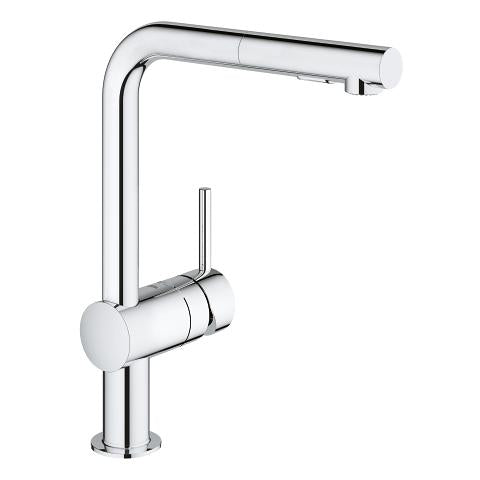 GROHE Minta – Einhebelmischer (Spültischbatterie) 19 × 55 × 8,5 cm, Messing, Chrom, ausziehbare Brause