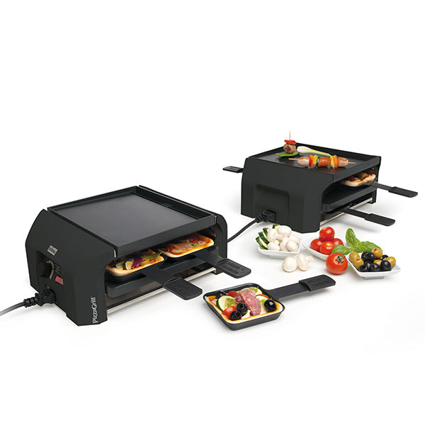 Stöckli Raclette-Grill FourFour Set – 8 Personen, 4 Pfännchen, Pizza-Funktion, 870 W – Anthrazit