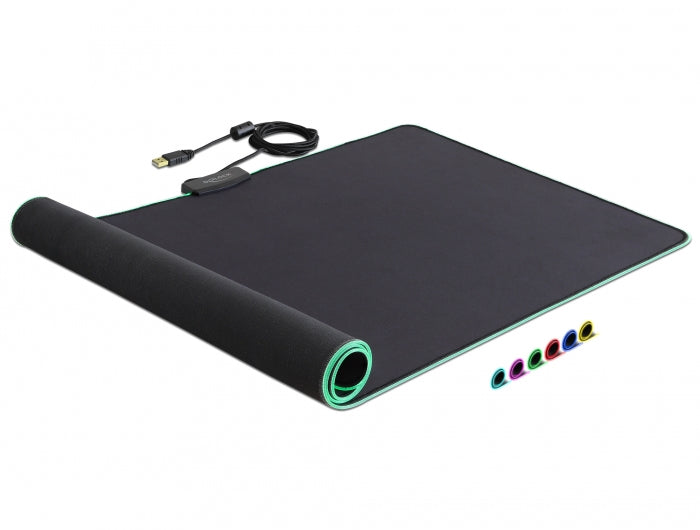 DeLOCK 12555 Mauspad – kabelgebunden, RGB-Beleuchtung, 920×303×3 mm, Schwarz