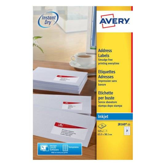 Avery Adress-Etiketten, 64 mm × 38 mm, weiss, Papier, permanent, 25 Blatt (525 Etiketten)