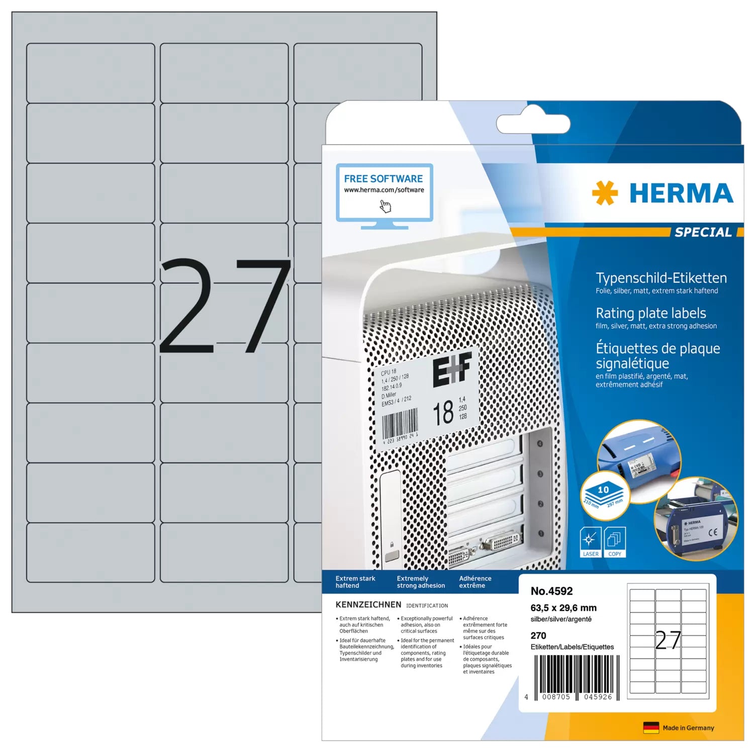 HERMA Schuletiketten – Silber, abgerundete Ecken