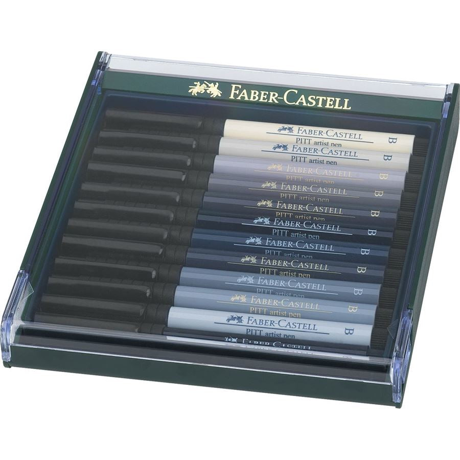 Faber-Castell Pitt Artist Pen Fineliner Set – 12 Stk., Grautöne, wasserfest