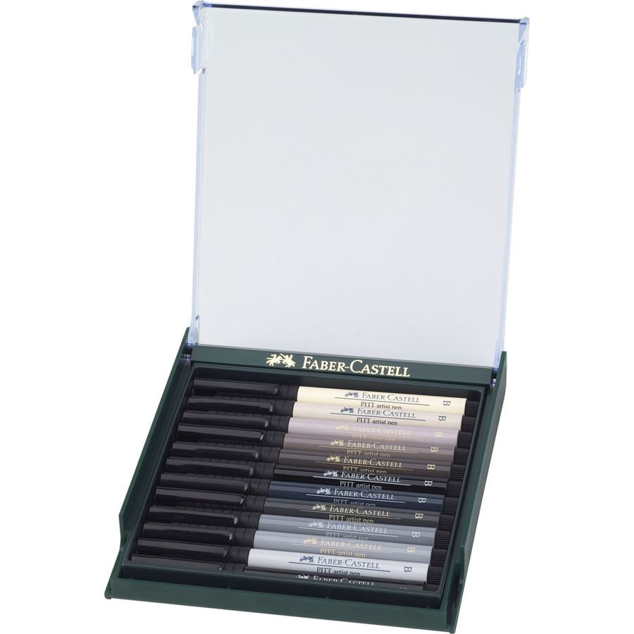 Faber-Castell Pitt Artist Pen Fineliner Set – 12 Stk., Grautöne, wasserfest