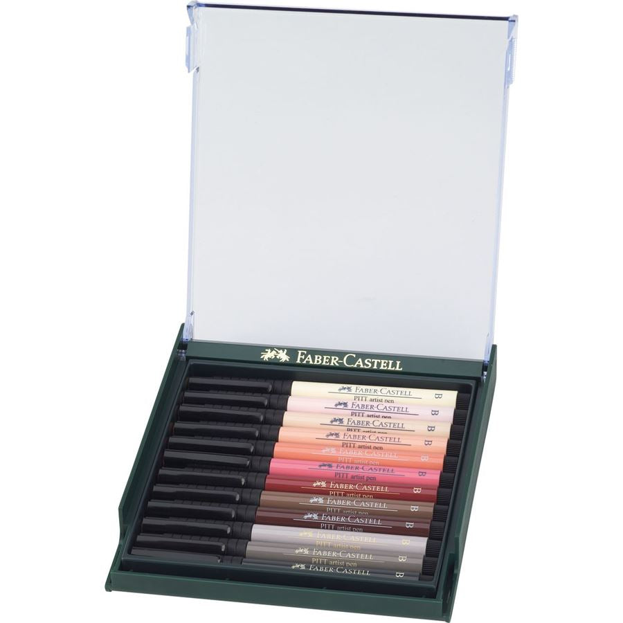 Faber-Castell Pitt Artist Pen Fineliner Set – 12 Stk., sortiert, wasserfest