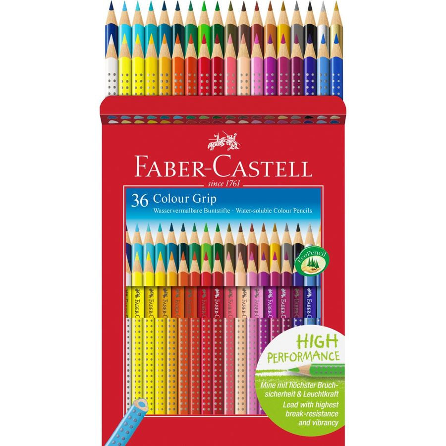 Faber-Castell Aquarellfarbstifte Colour Grip 2001 – 36 Farben, im Kartonetui, Ø 3 mm, dreikantig, FSC