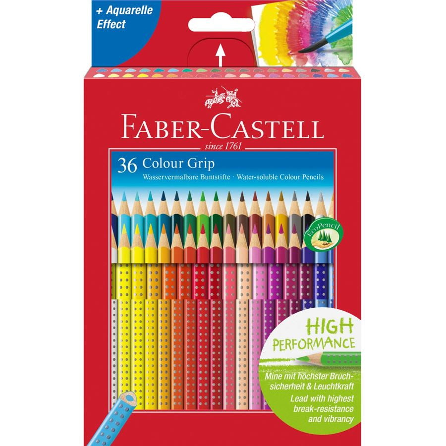Faber-Castell Aquarellfarbstifte Colour Grip 2001 – 36 Farben, im Kartonetui, Ø 3 mm, dreikantig, FSC