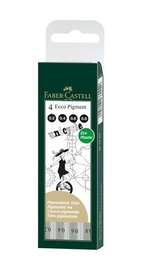 Faber-Castell Ecco Pigment 167004 Fineliner Etui – 4 Stk., schwarz, radierbar