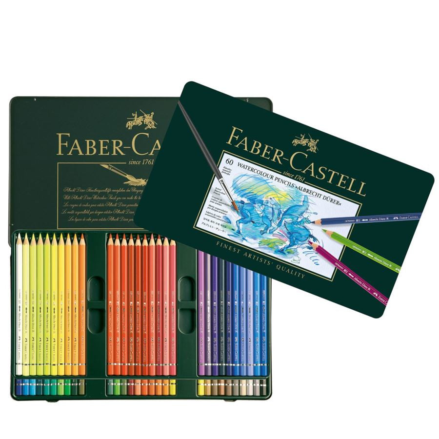 Faber-Castell Aquarellbuntstift A. Dürer, mehrfarbig, 60er-Metalletui – wasservermalbar, Strichbreite 3,8 mm