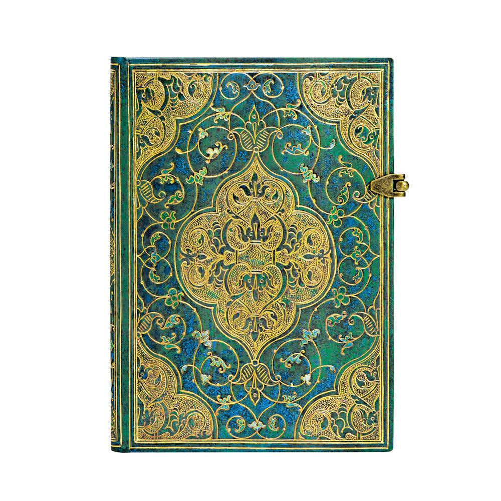 Paperblanks Notizbuch, 130 × 180 mm, liniert, Fadenheftung, Hardcover, 240 Seiten, 120 g/m² – türkis, Muster