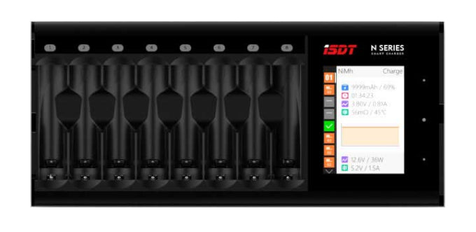 ISDT N8 Ladegerät – 18 W, 8 Zellen, mit Display – für AA, AAA