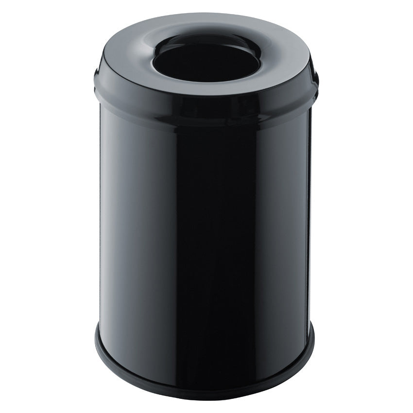 Helit Sicherheitspapierkorb – 15 l – Stahl, lichtgrau – Ø 260 × H 335 mm – Löschkopf, selbstlöschend, TÜV/GS