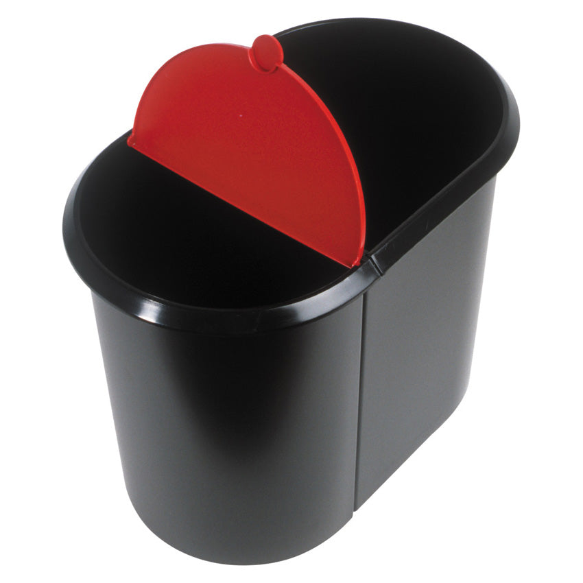 Helit Systempapierkorb – 20 + 9 l, mit Deckel – Kunststoff, schwarz – B × H × T 270 × 343 × 440 mm