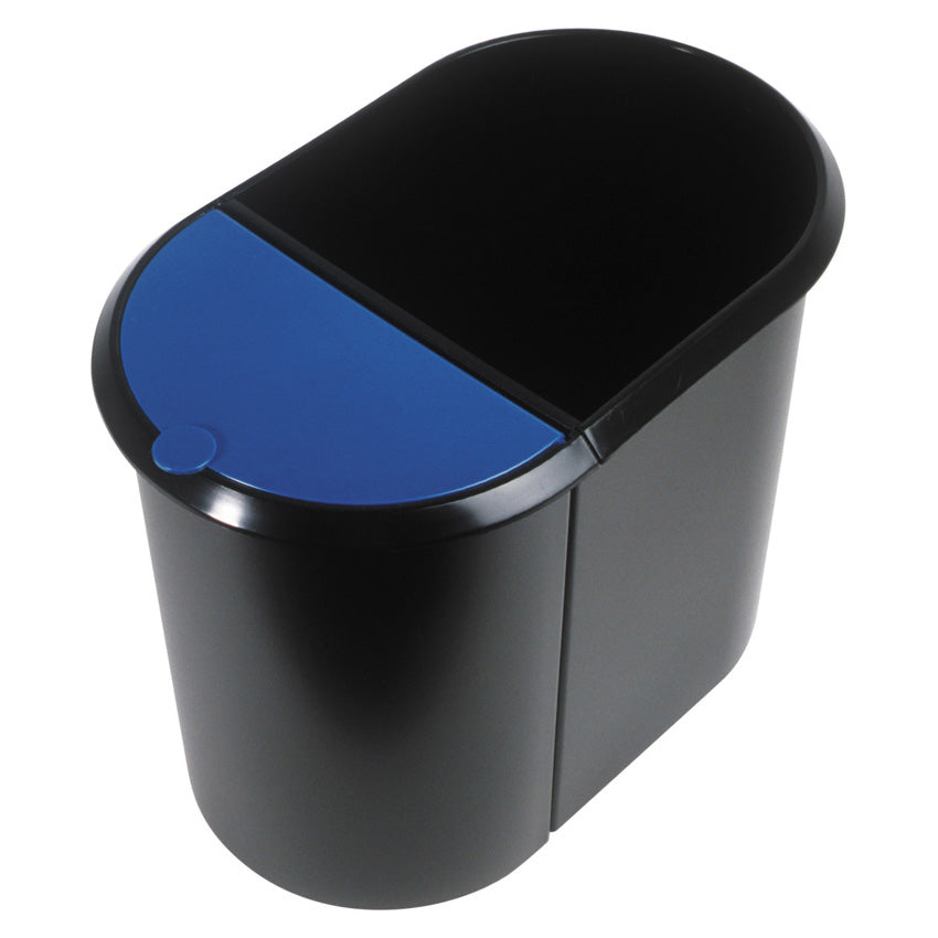 Helit Systempapierkorb – 20 + 9 l, mit Deckel – Kunststoff, schwarz – B × H × T 270 × 343 × 440 mm